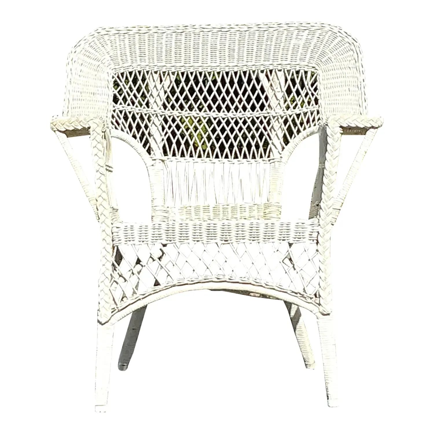 Vintage Coastal Paddle Arm Woven Rattan Lounge Chair
