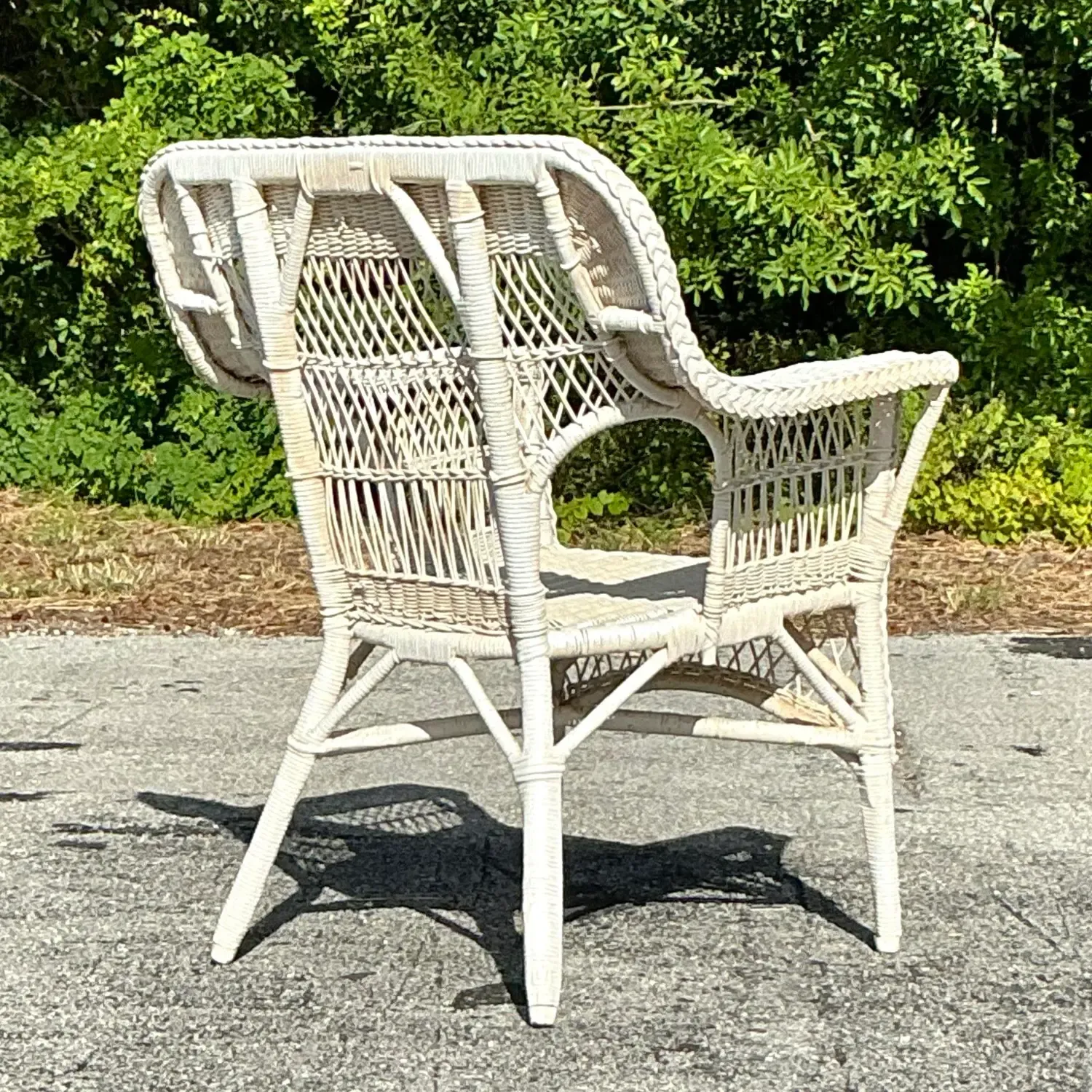 Vintage Coastal Paddle Arm Woven Rattan Lounge Chair — additional photo 4