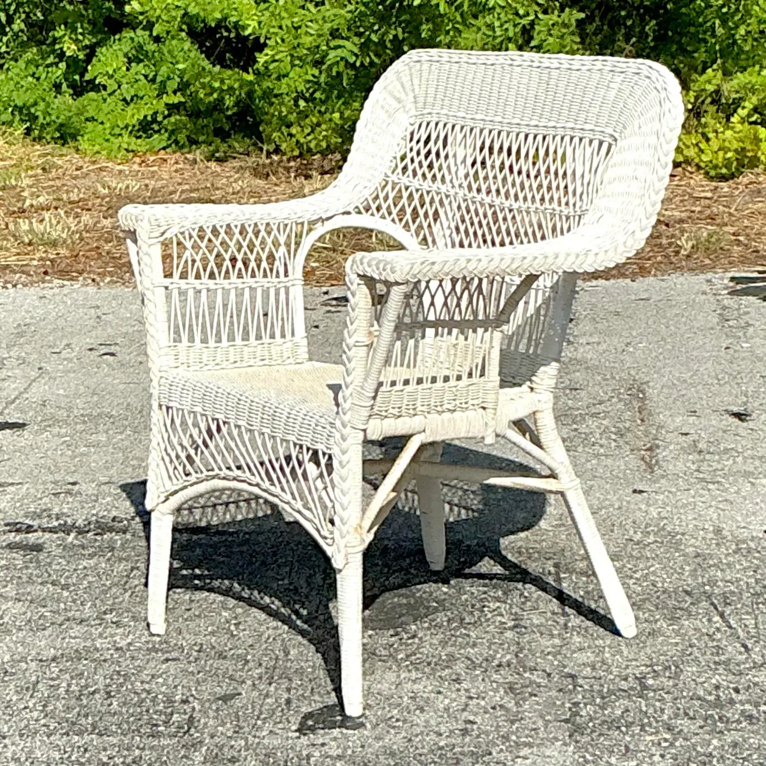 Vintage Coastal Paddle Arm Woven Rattan Lounge Chair — additional photo 6