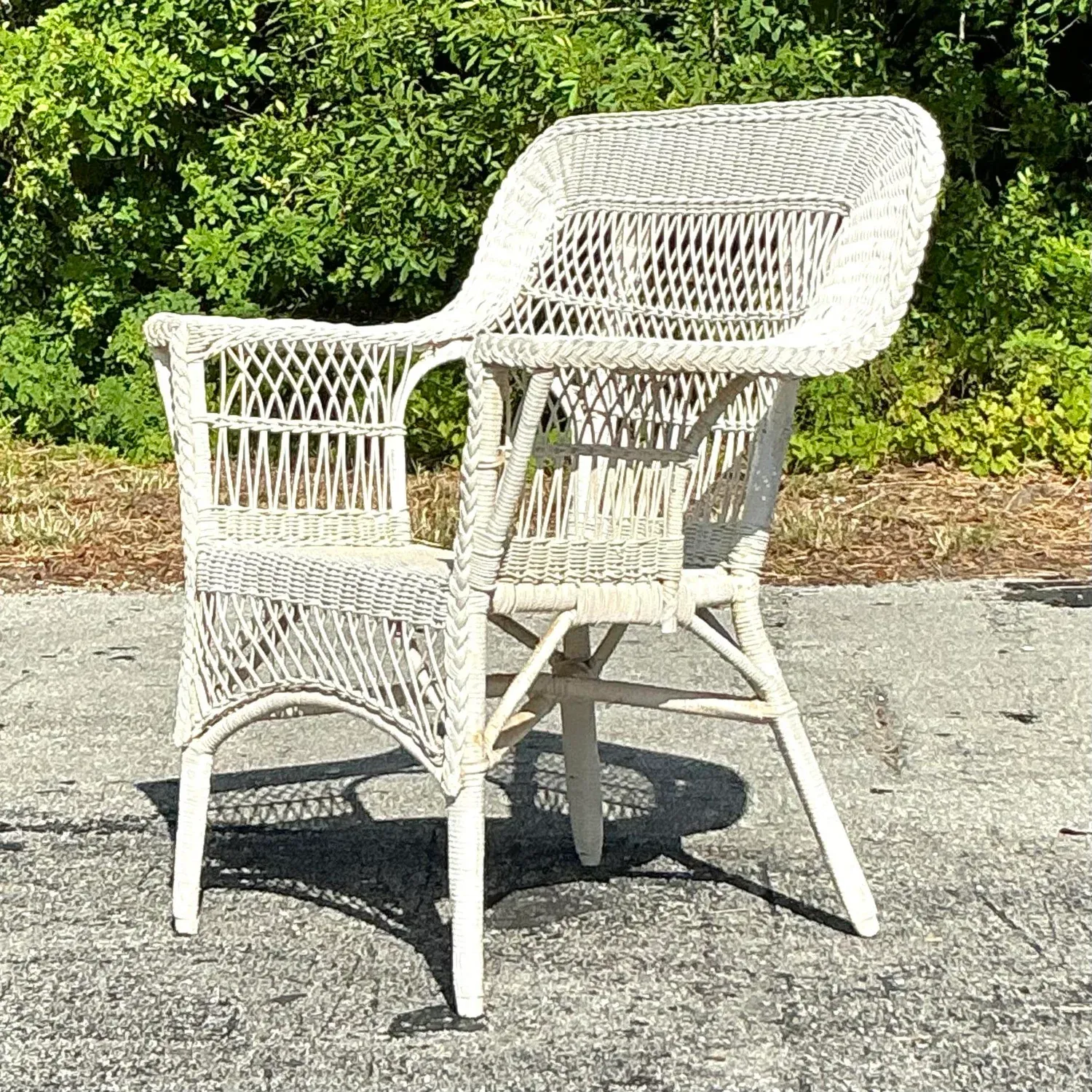 Vintage Coastal Paddle Arm Woven Rattan Lounge Chair — additional photo 7