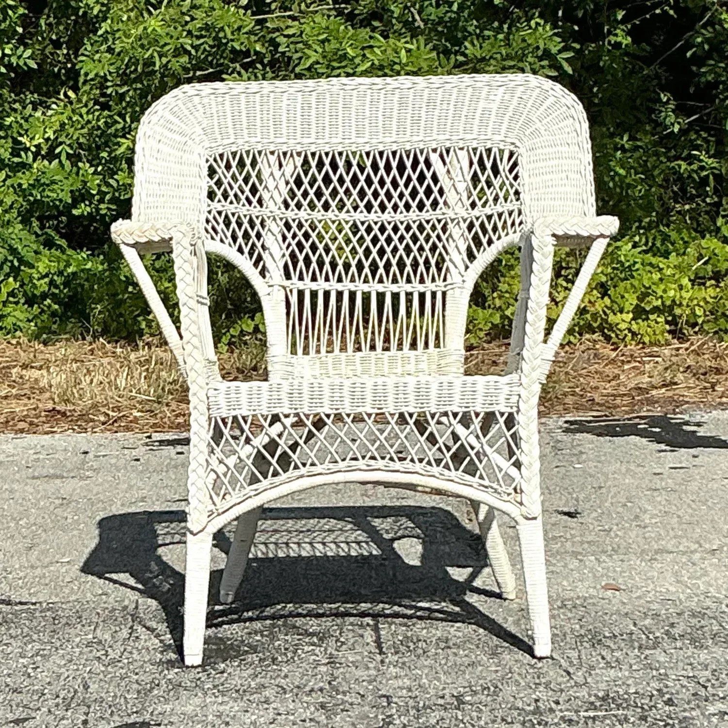 Vintage Coastal Paddle Arm Woven Rattan Lounge Chair — additional photo 8