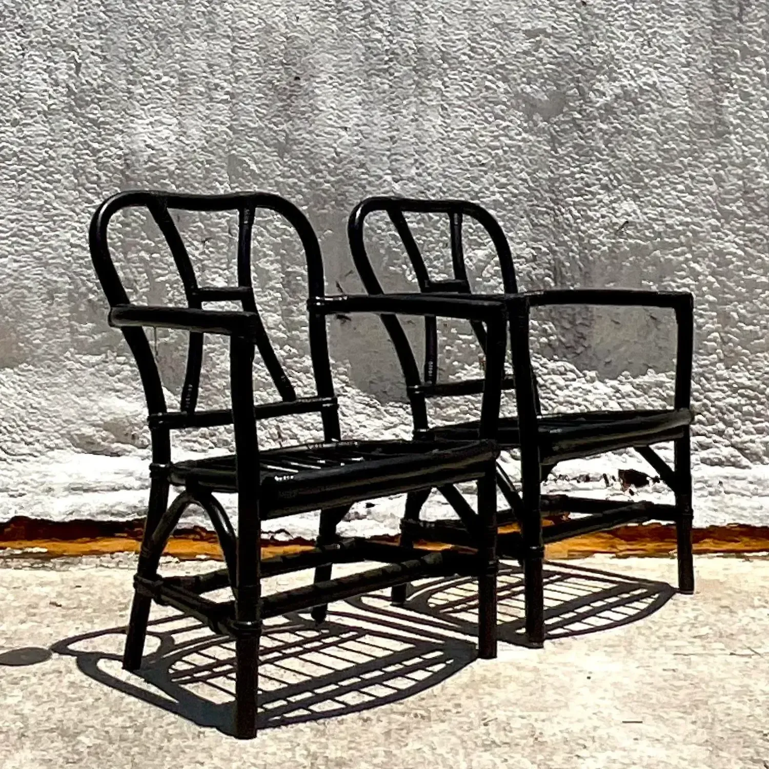 Vintage Coastal Painted Bent Rattan Lounge Chairs - a Pair — additional photo 1