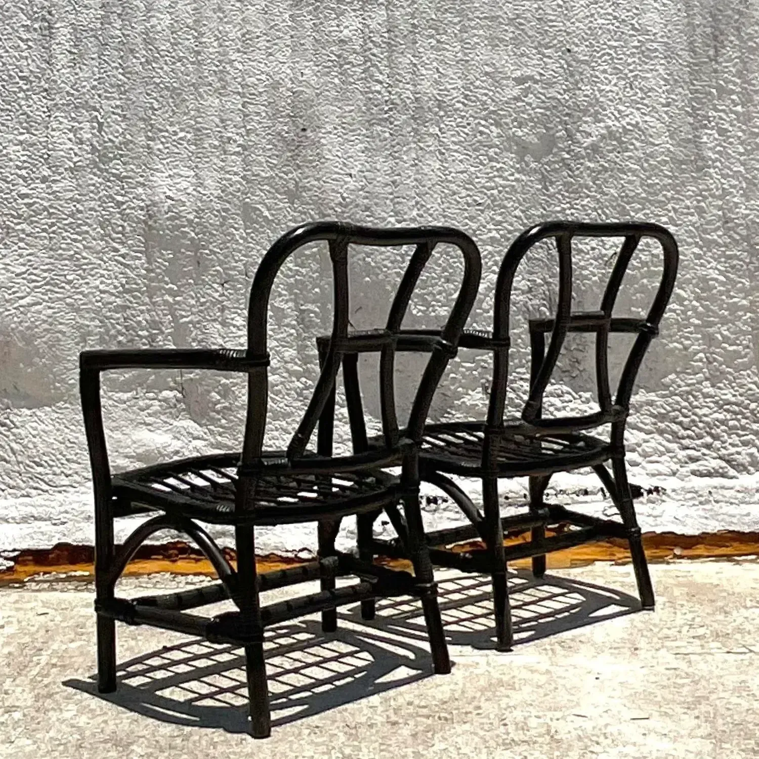 Vintage Coastal Painted Bent Rattan Lounge Chairs - a Pair — additional photo 3