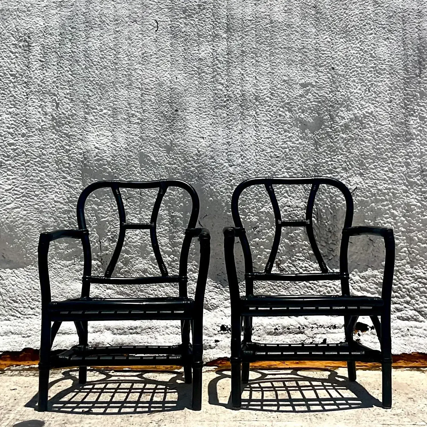 Vintage Coastal Painted Bent Rattan Lounge Chairs - a Pair — additional photo 4
