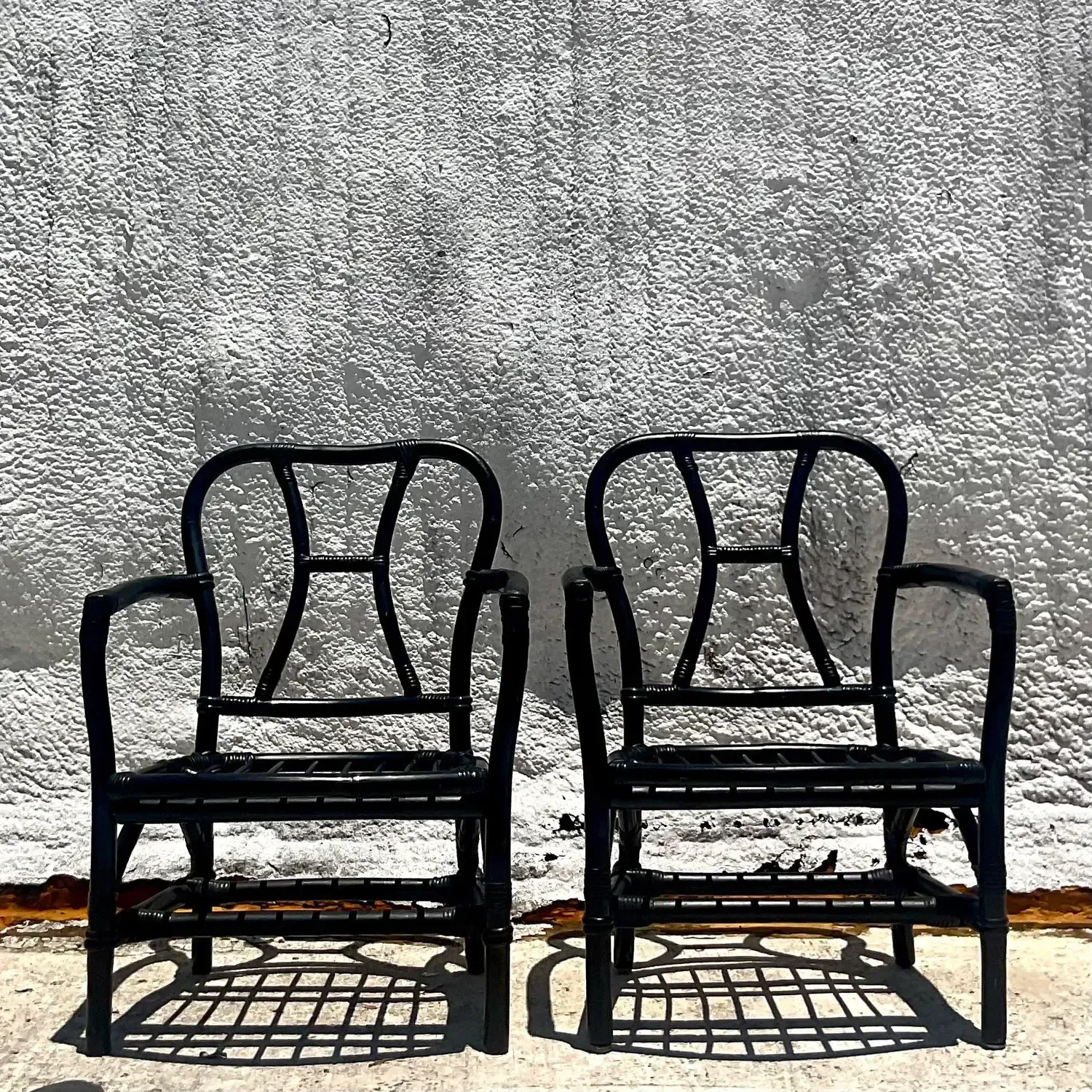 Vintage Coastal Painted Bent Rattan Lounge Chairs - a Pair — additional photo 6