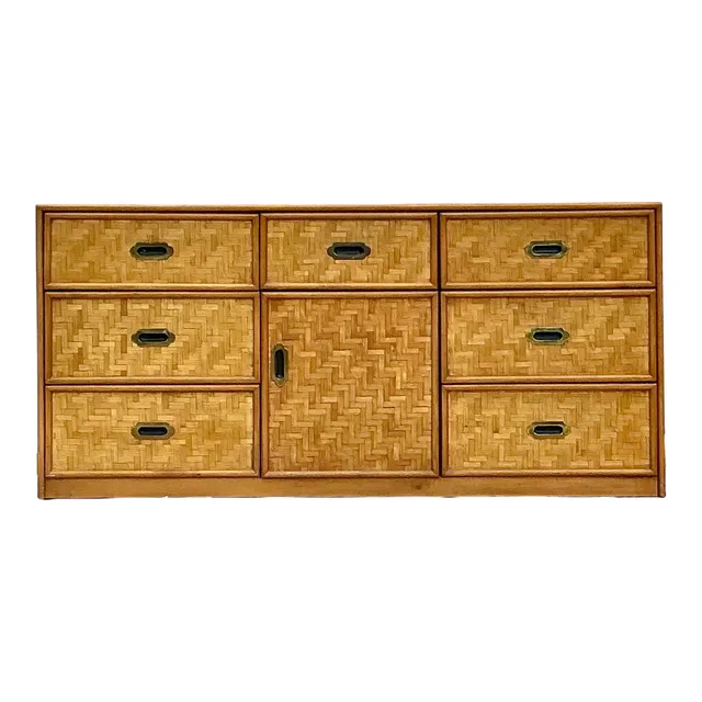 Vintage Coastal Parquet Rattan Credenza - Rattan, 64W x 30H — additional photo 3