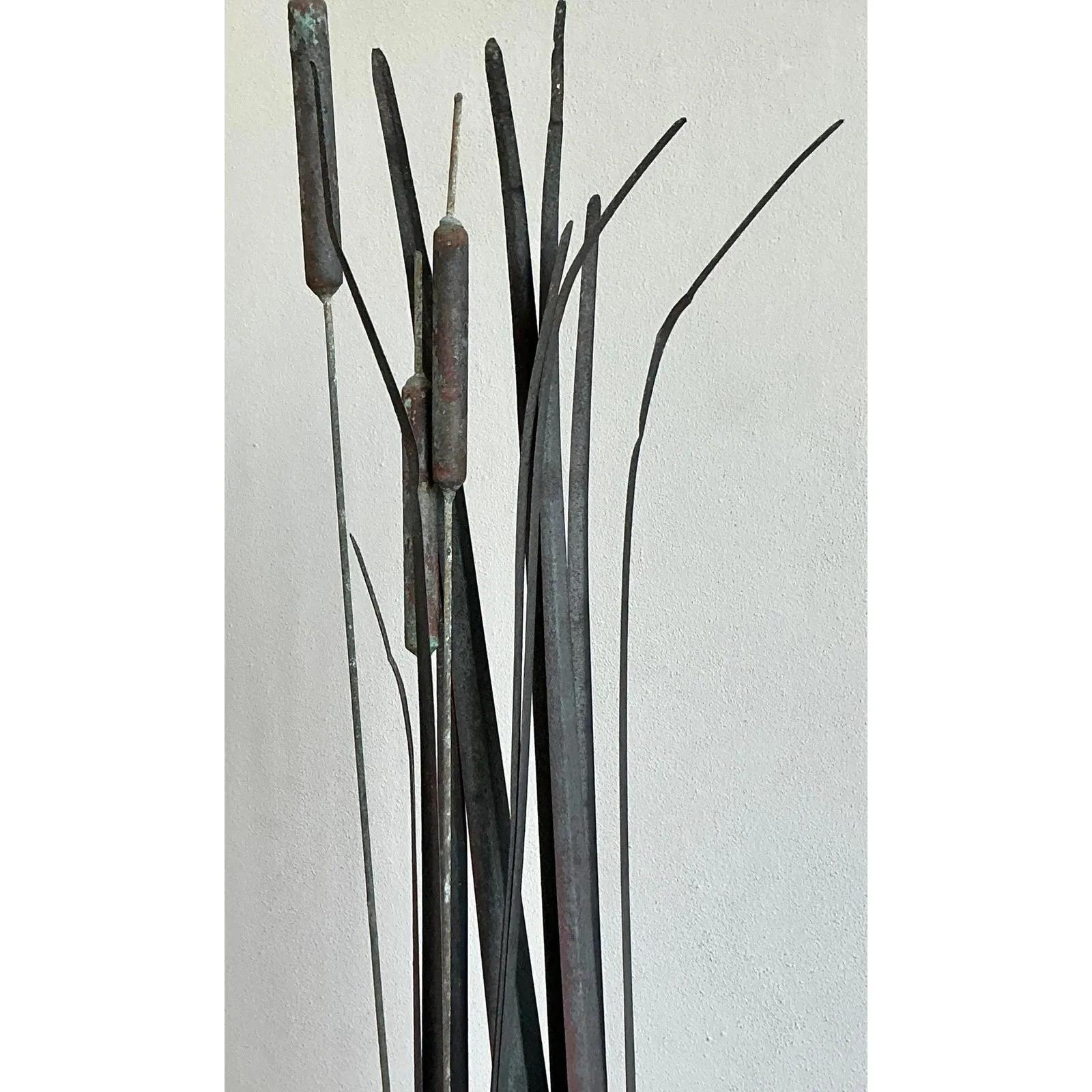 Vintage Coastal Patinated Bronze Cattail Sculpture — additional photo 7