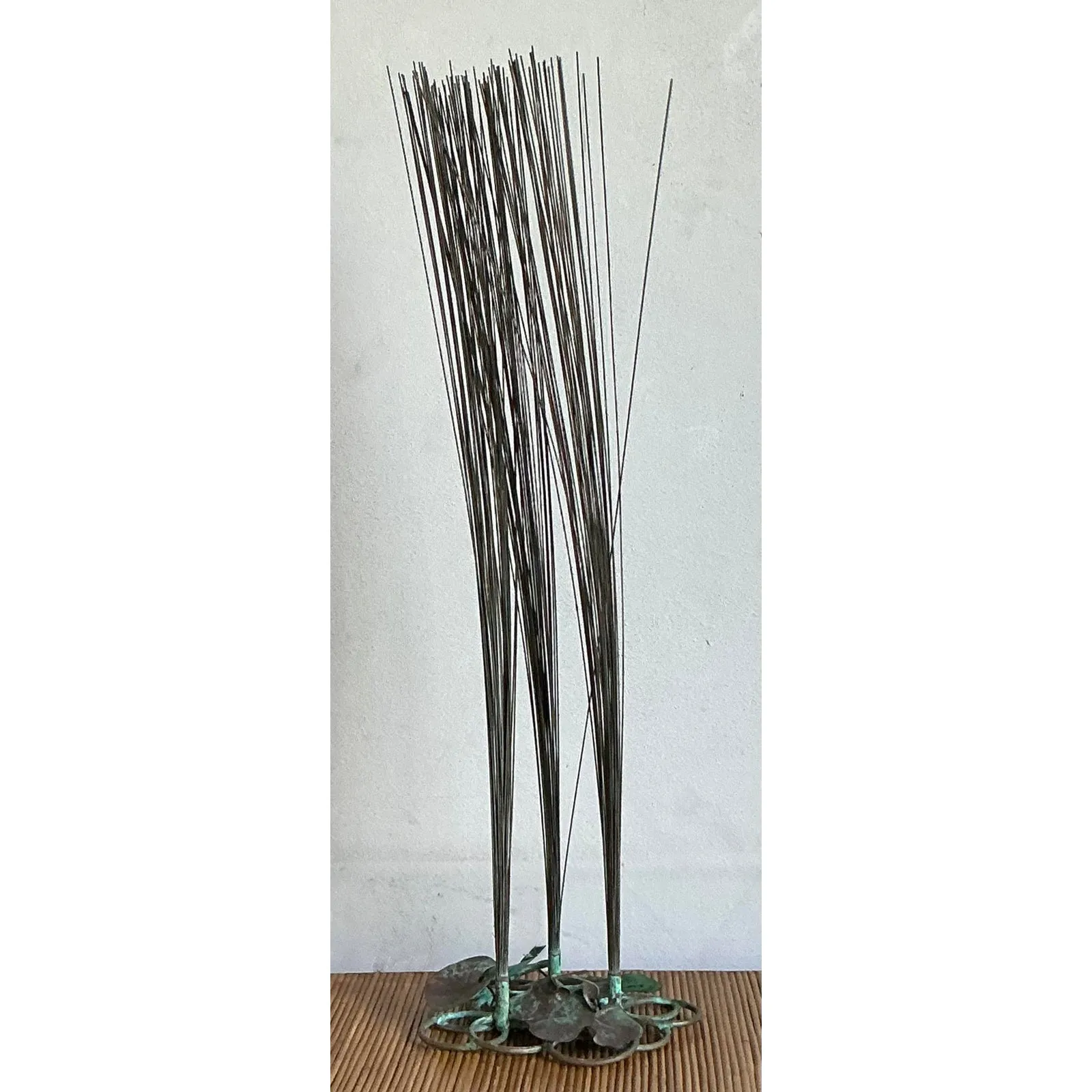 Vintage Coastal Patinated Bronze Tall Grass Sculpture — additional photo 4