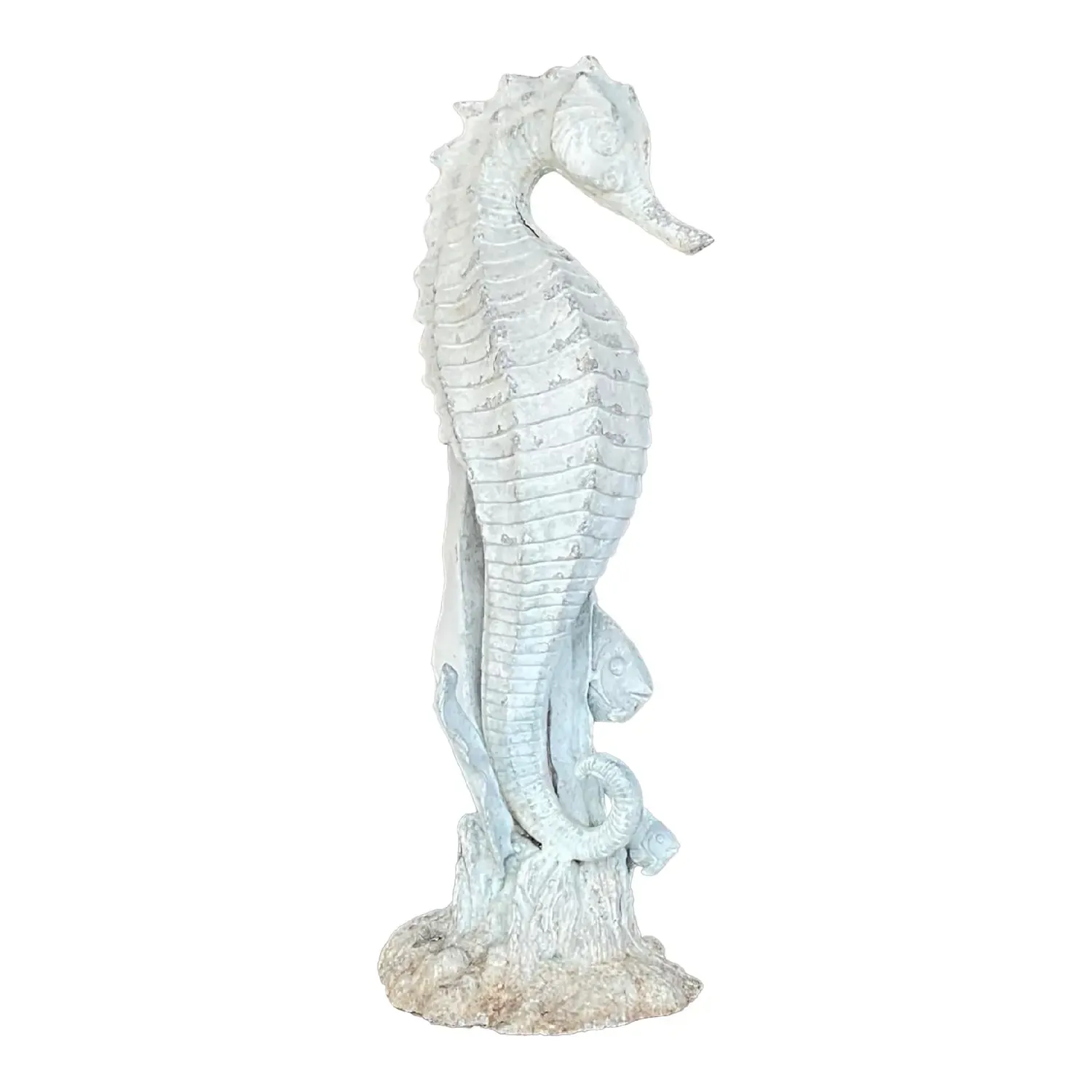 Vintage Coastal Patinated Metal Seahorse Garden Statue