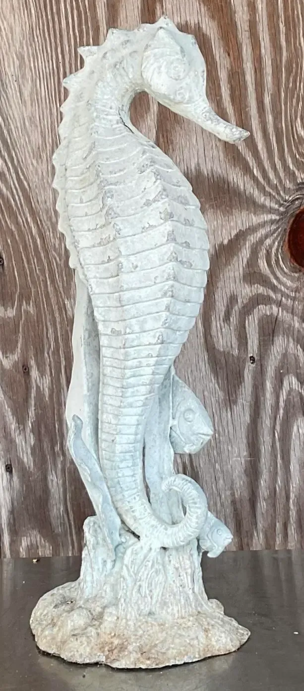Vintage Coastal Patinated Metal Seahorse Garden Statue — additional photo 2