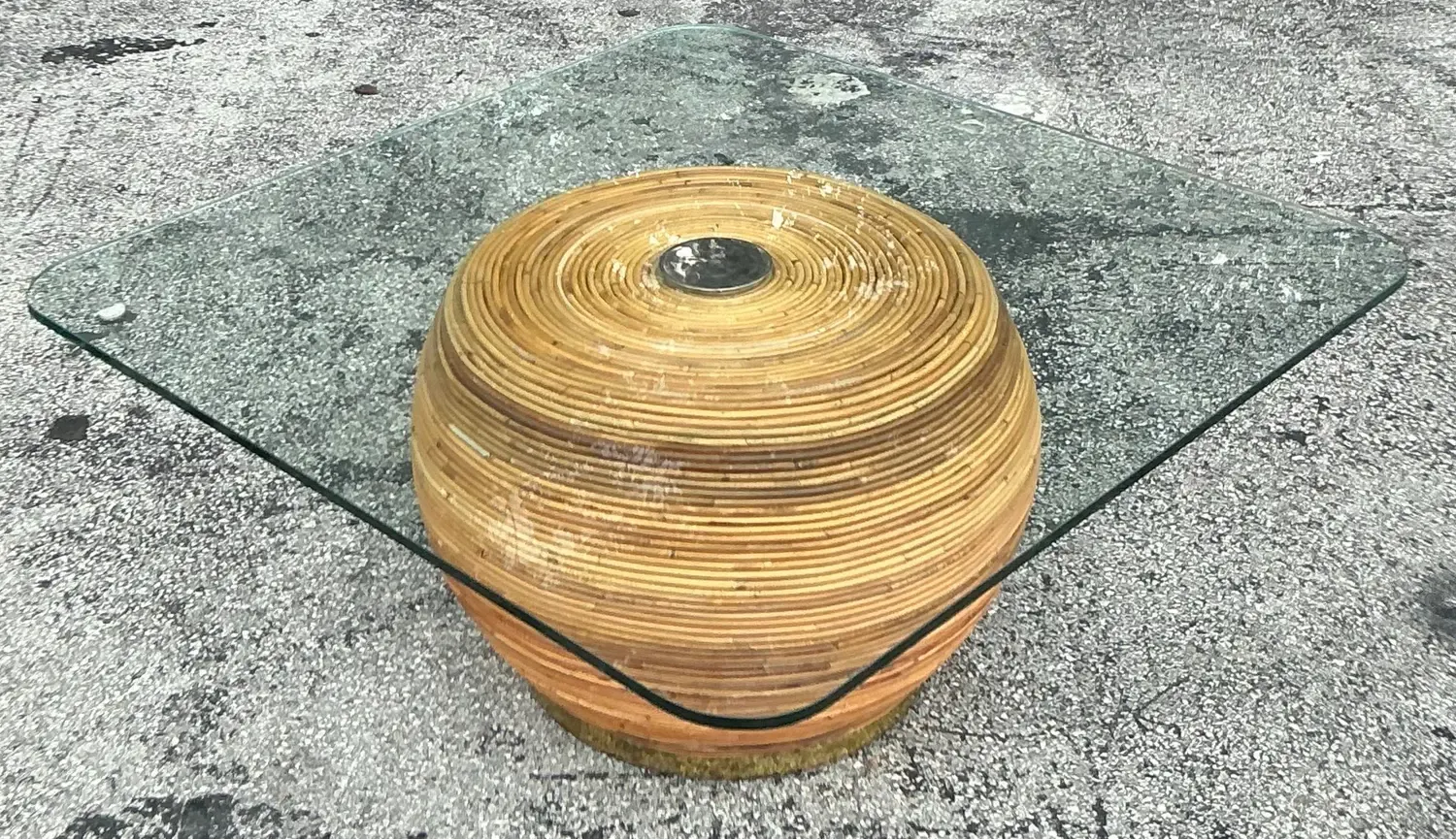 Vintage Coastal Pencil Reed Coffee Table - Glass, 40W x 17.5H — additional photo 1