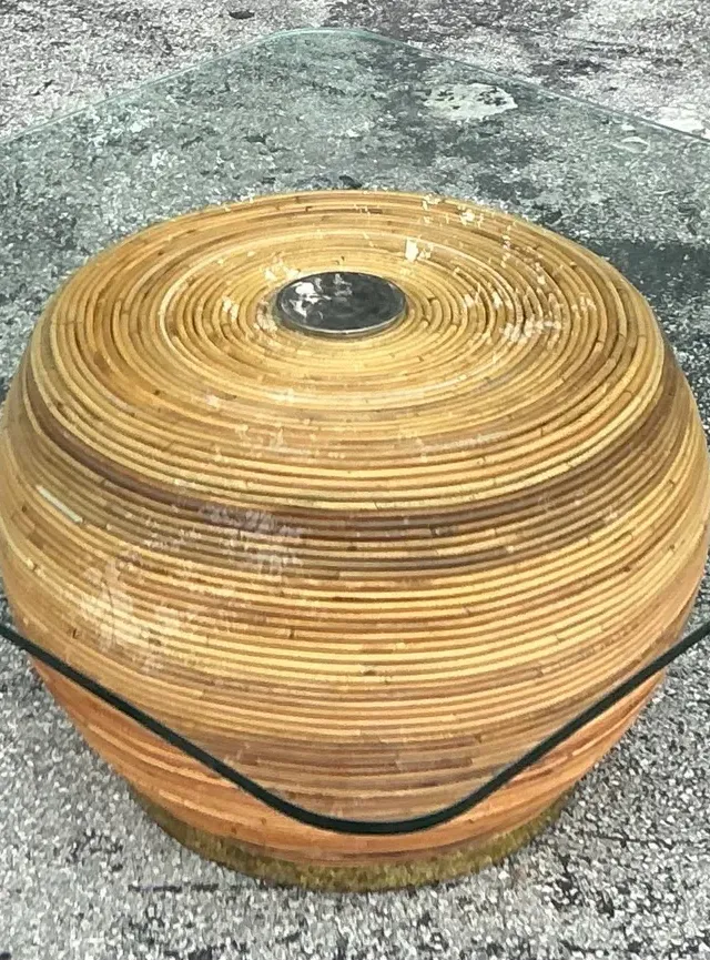 Vintage Coastal Pencil Reed Coffee Table - Glass, 40W x 17.5H