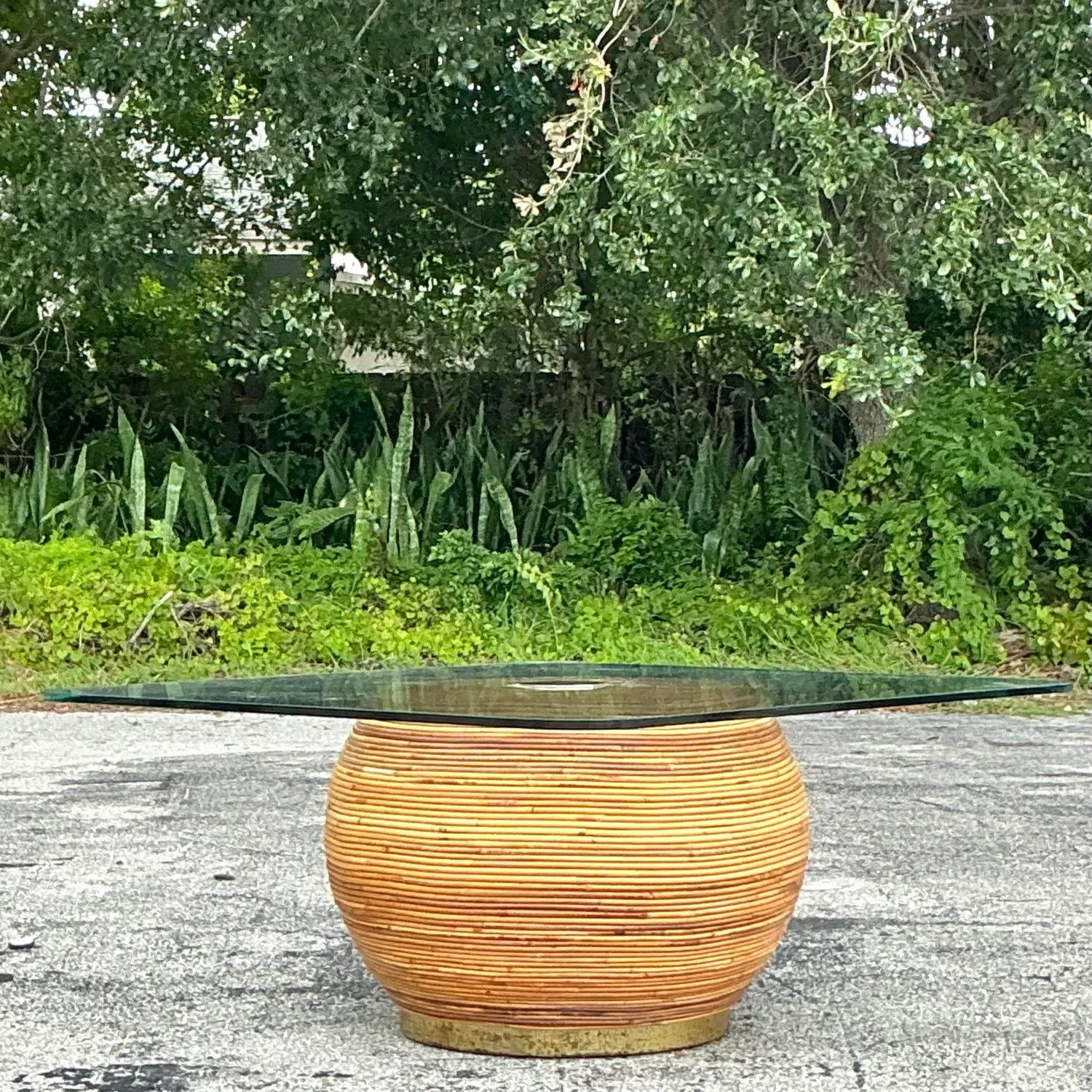 Vintage Coastal Pencil Reed Coffee Table - Glass, 40W x 17.5H — additional photo 2