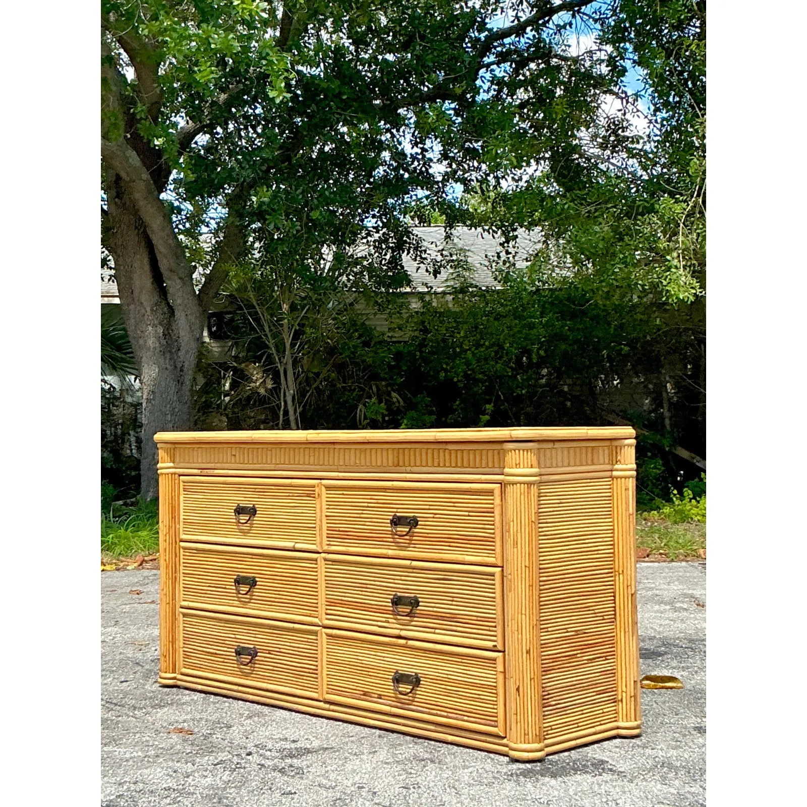 Vintage Coastal Pencil Reed Column Dresser — additional photo 2
