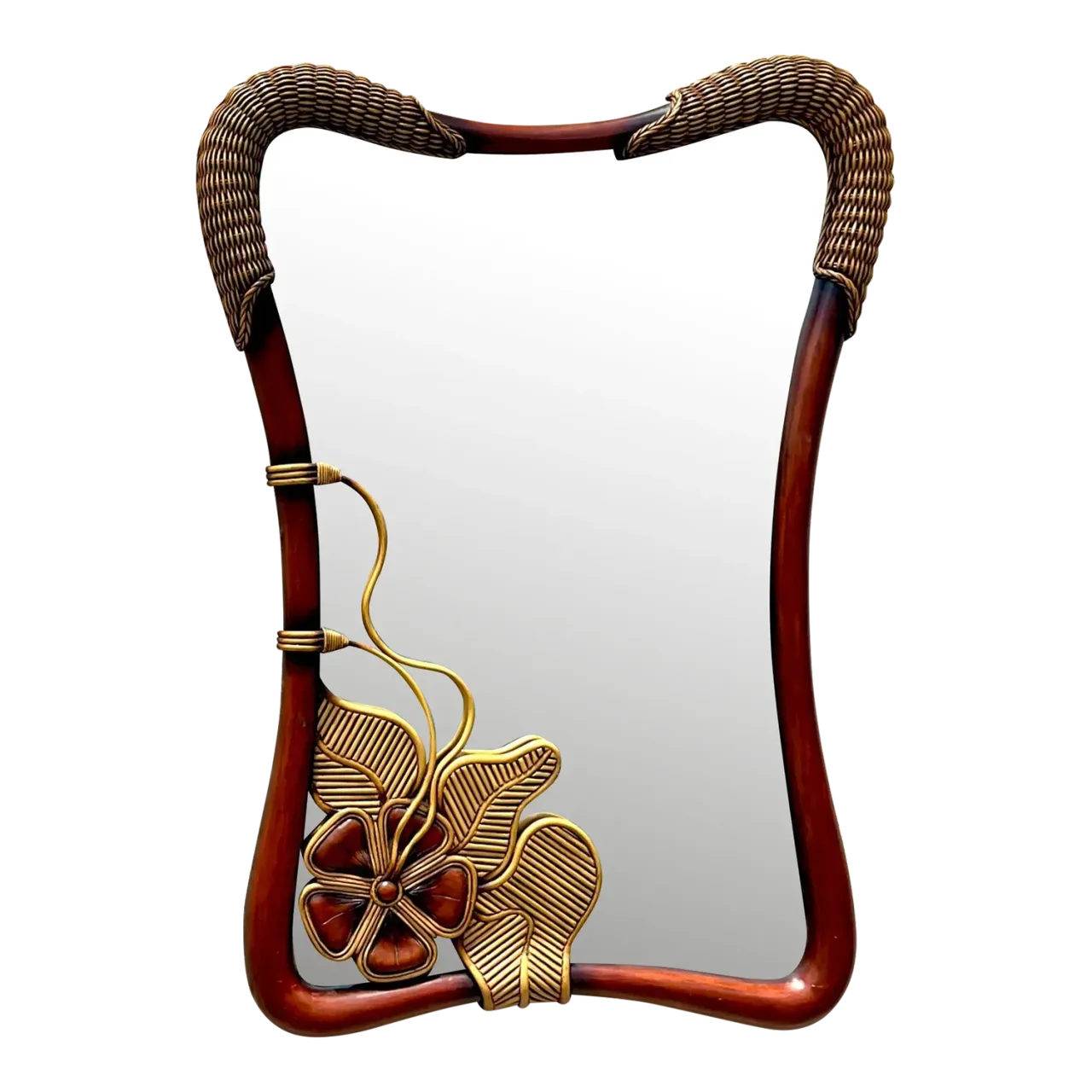 Vintage Coastal Pencil Reed Flower Mirror