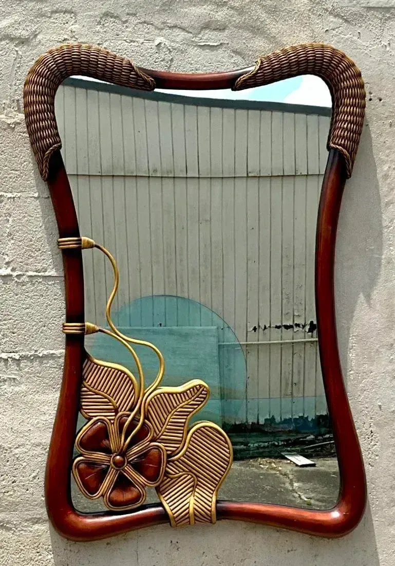 Vintage Coastal Pencil Reed Flower Mirror — additional photo 4