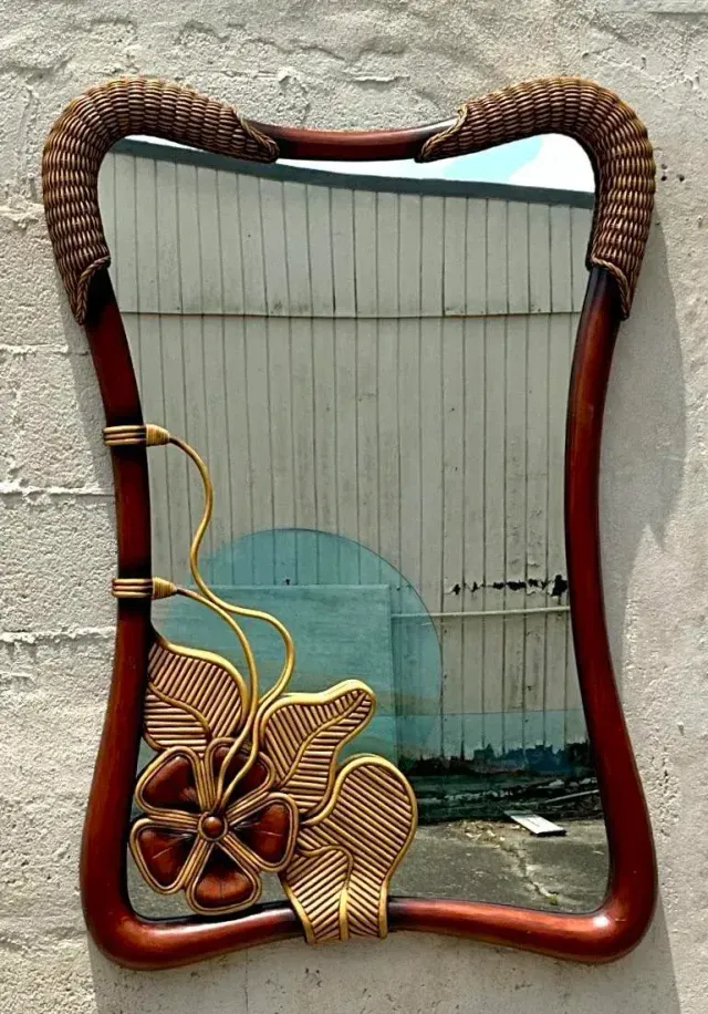 Vintage Coastal Pencil Reed Flower Mirror — additional photo 4