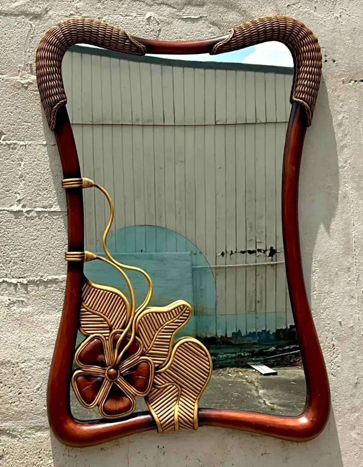 Vintage Coastal Pencil Reed Flower Mirror — additional photo 5