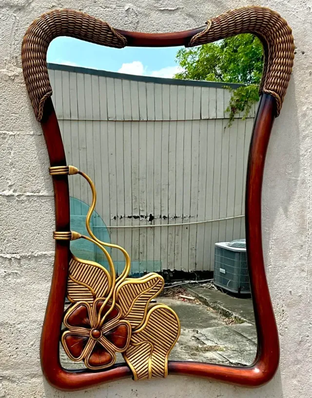 Vintage Coastal Pencil Reed Flower Mirror — additional photo 6