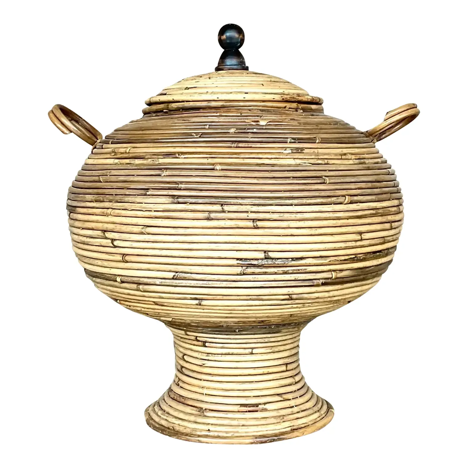 Vintage Coastal Pencil Reed Lidded Urn — additional photo 4