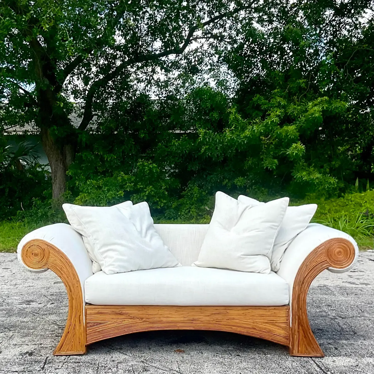 Vintage Coastal Pencil Reed Roll Arm Sofa — additional photo 2