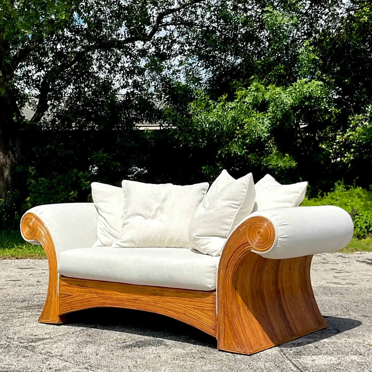Vintage Coastal Pencil Reed Roll Arm Sofa — additional photo 3