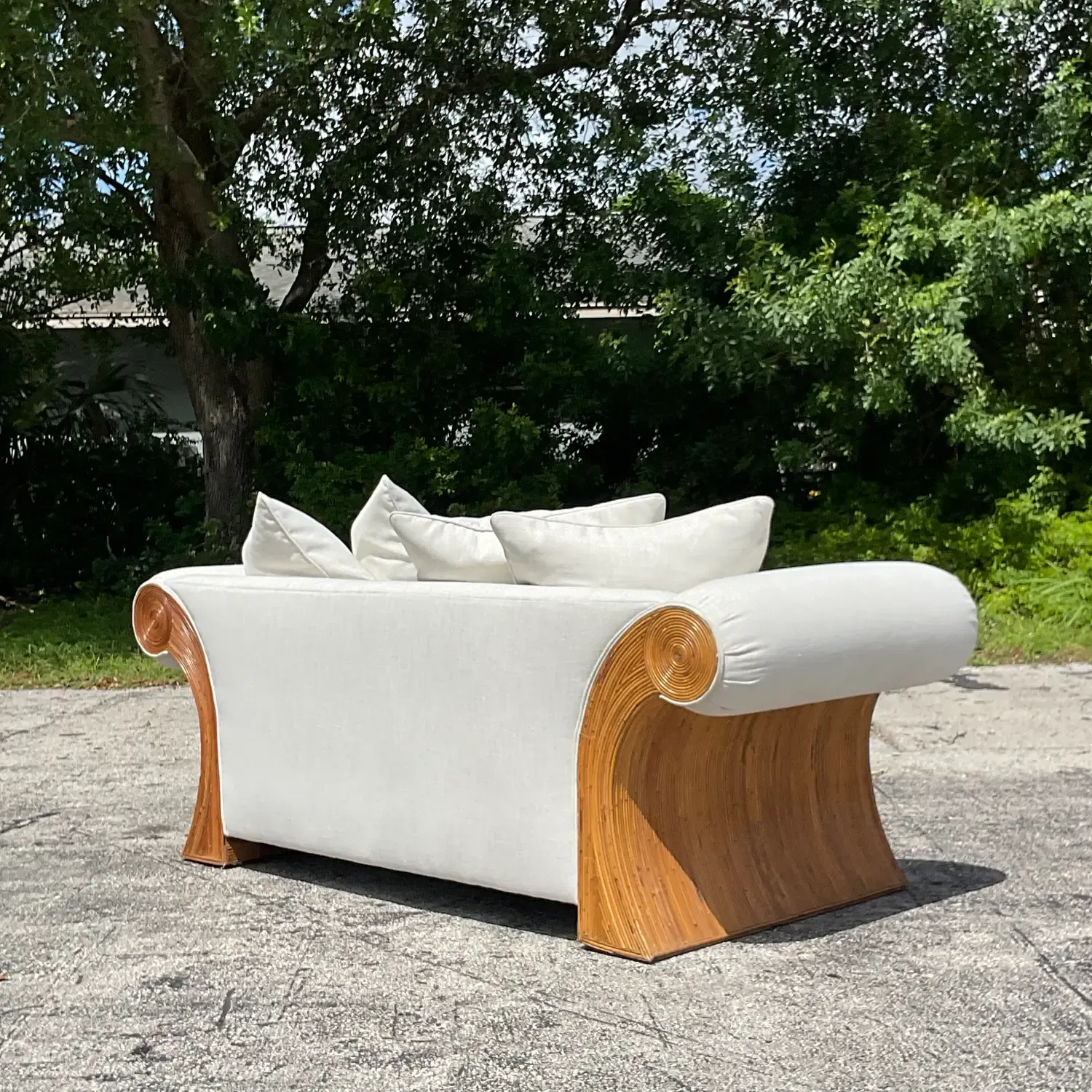 Vintage Coastal Pencil Reed Roll Arm Sofa — additional photo 5