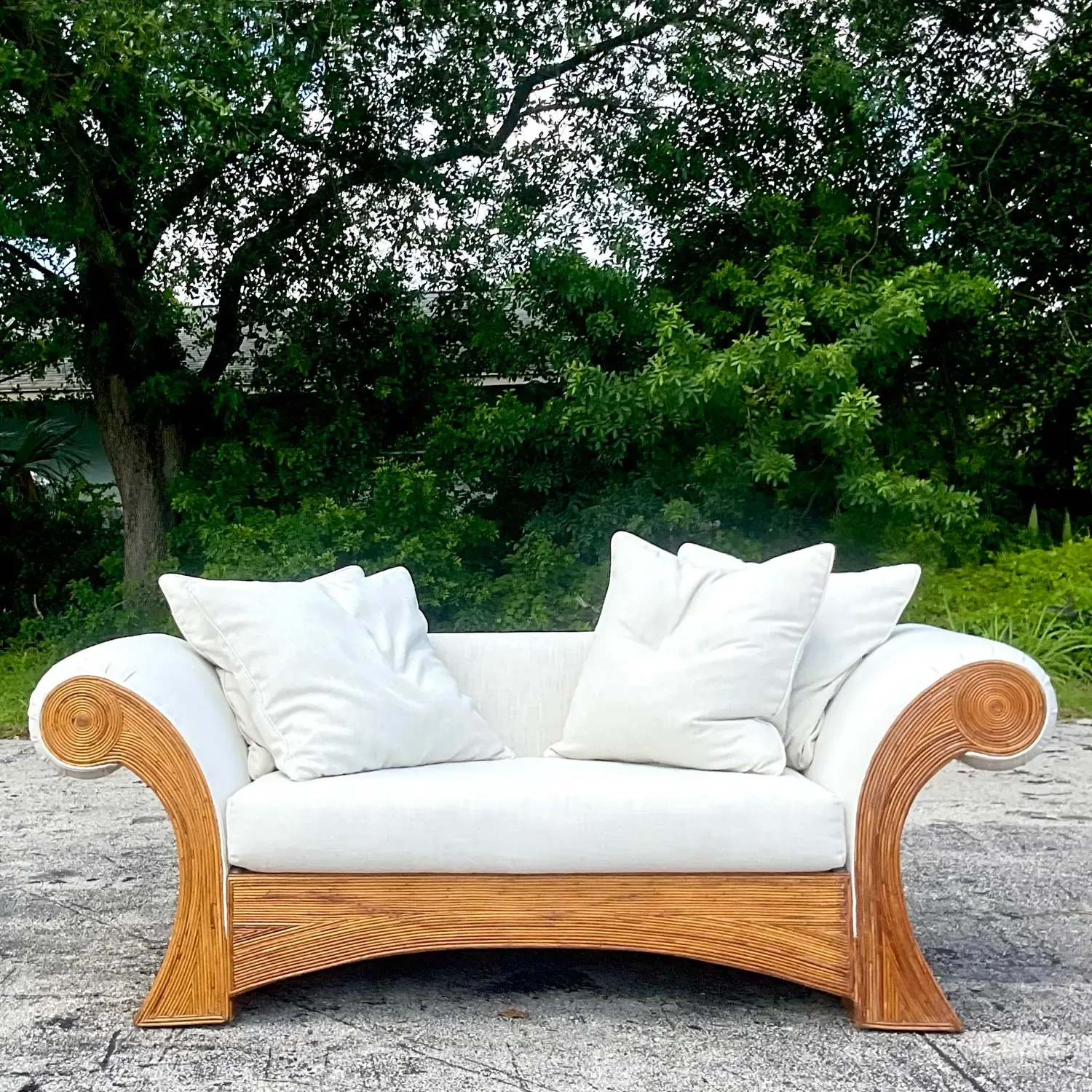 Vintage Coastal Pencil Reed Roll Arm Sofa — additional photo 6