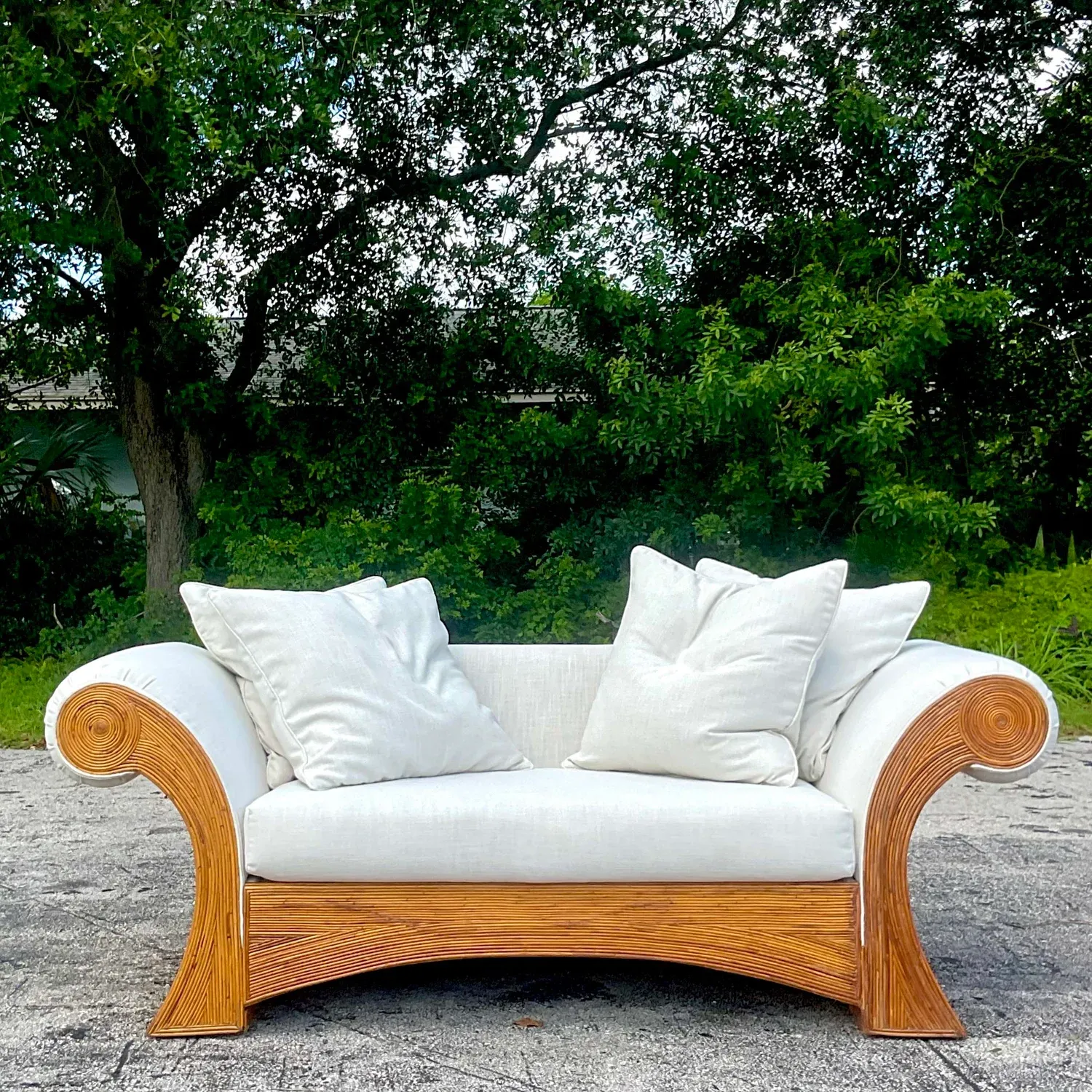 Vintage Coastal Pencil Reed Roll Arm Sofa — additional photo 7