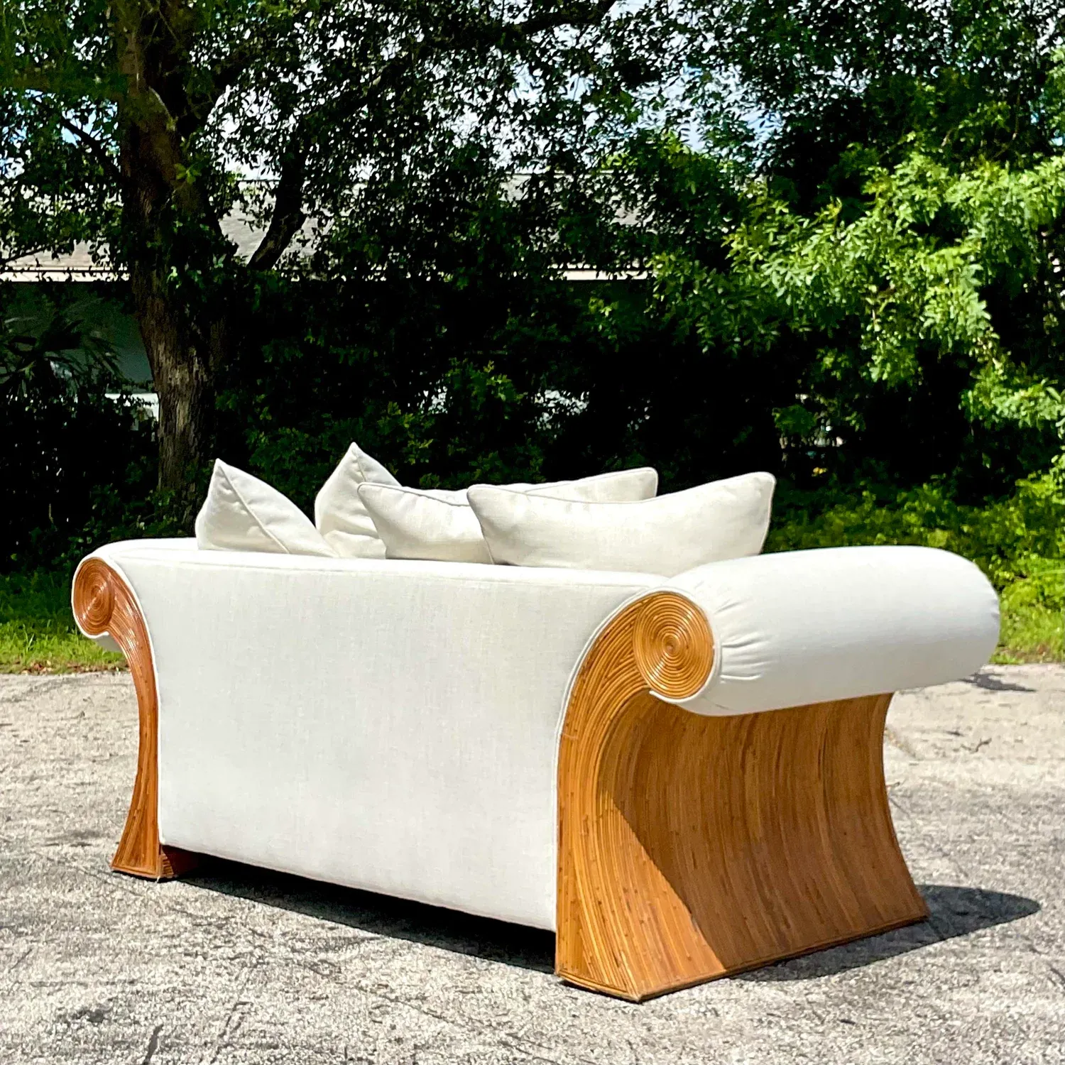 Vintage Coastal Pencil Reed Roll Arm Sofa — additional photo 8
