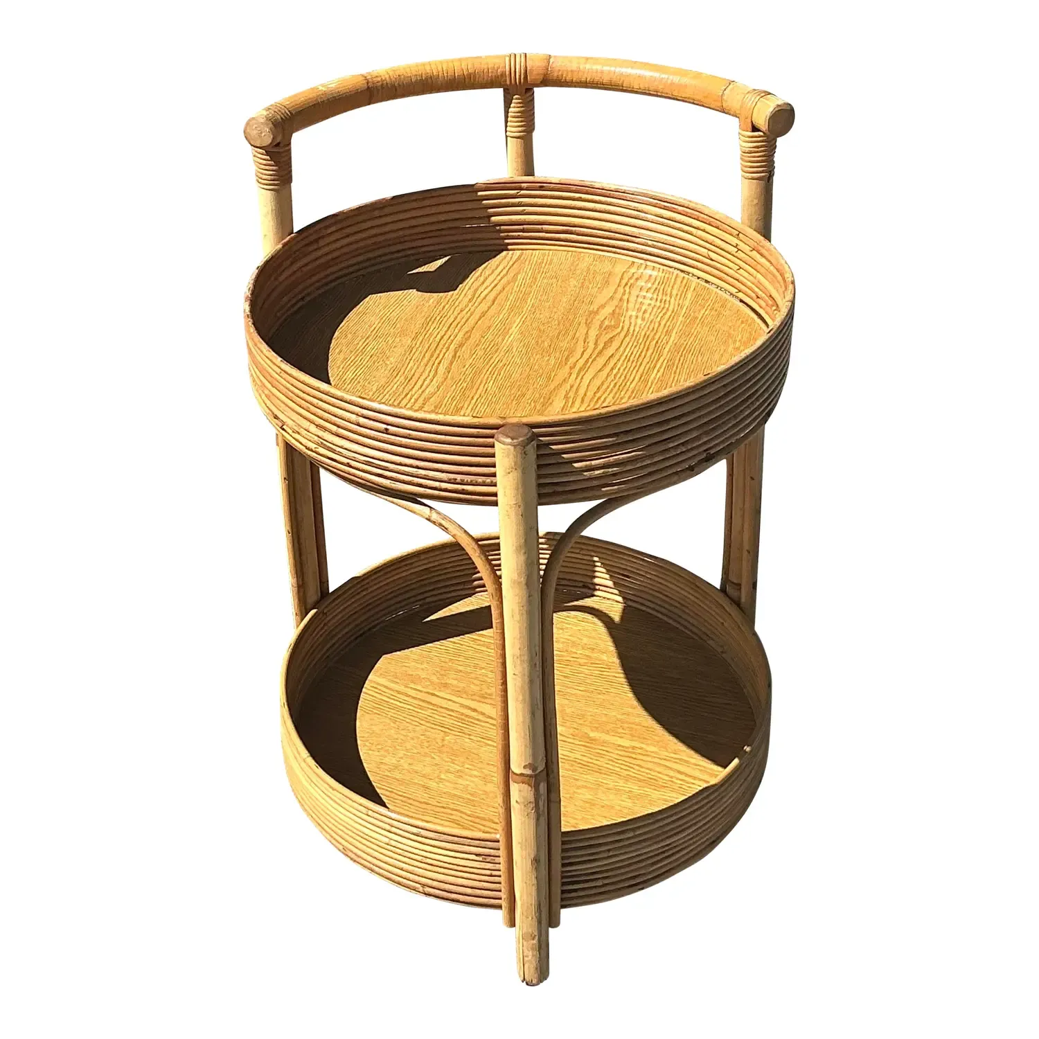 Vintage Coastal Pencil Reed Round Bar Cart