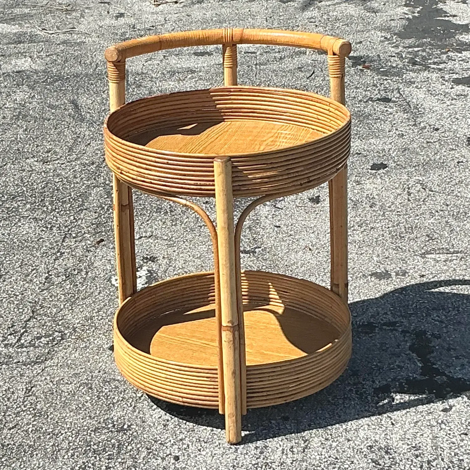 Vintage Coastal Pencil Reed Round Bar Cart — additional photo 3
