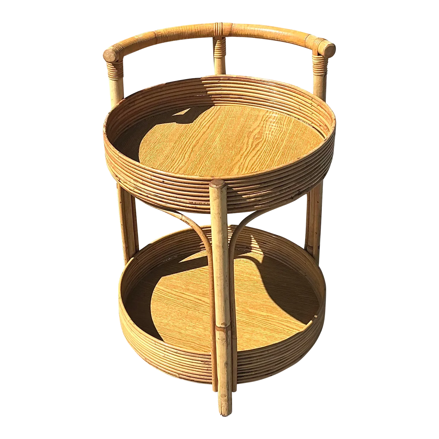 Vintage Coastal Pencil Reed Round Bar Cart — additional photo 4