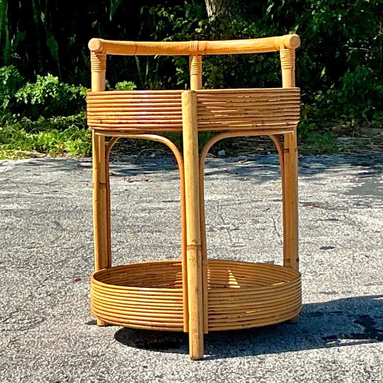 Vintage Coastal Pencil Reed Round Bar Cart — additional photo 5