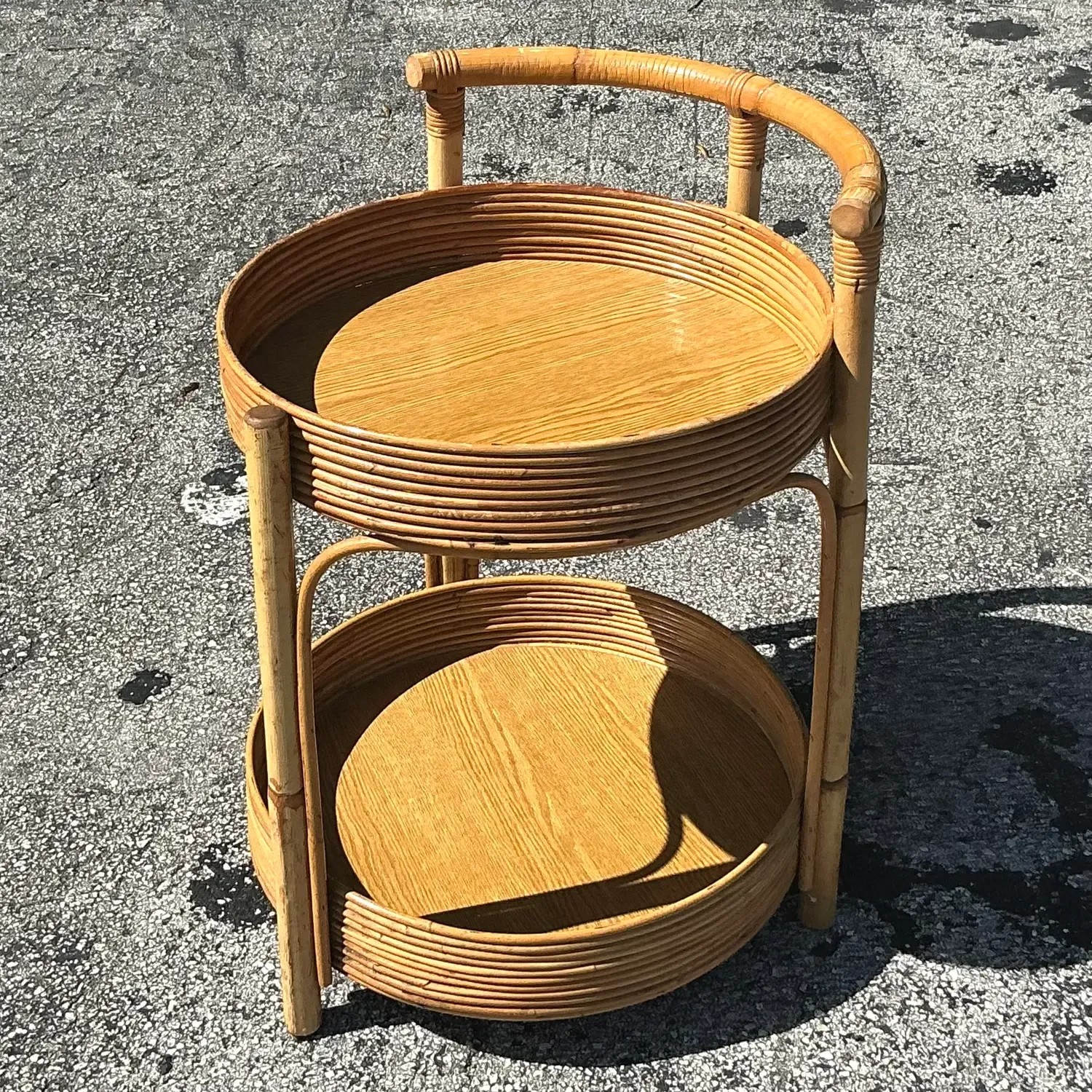 Vintage Coastal Pencil Reed Round Bar Cart — additional photo 6