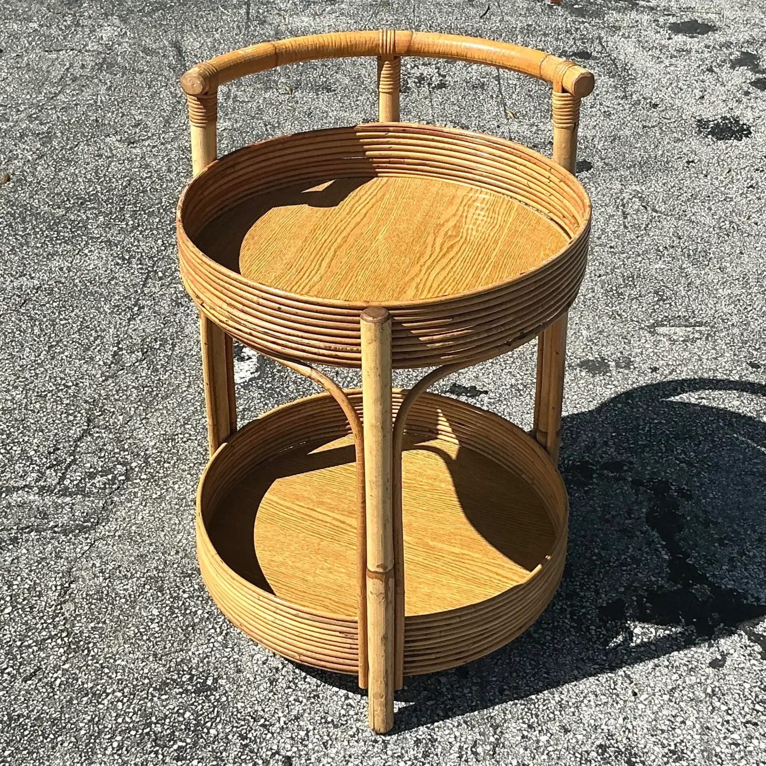 Vintage Coastal Pencil Reed Round Bar Cart — additional photo 7