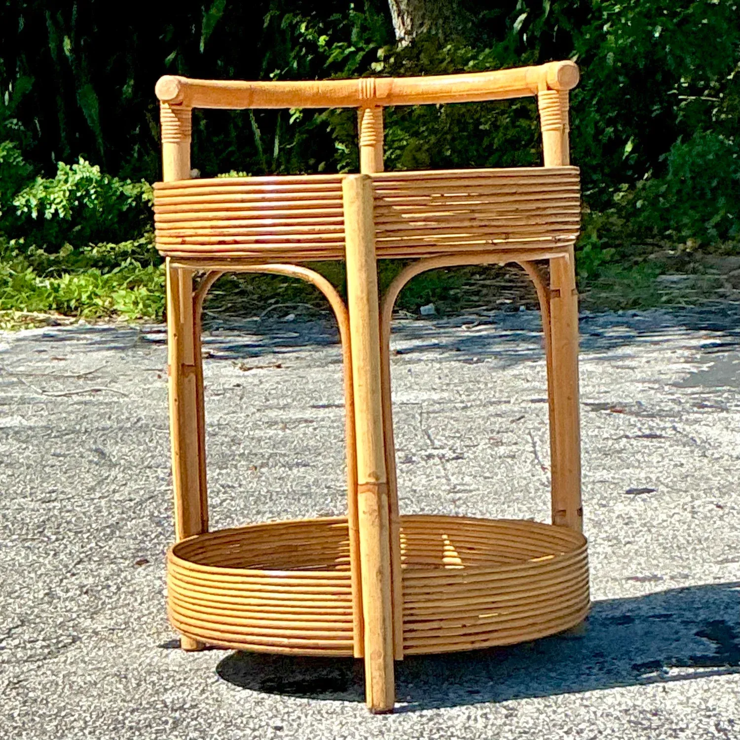 Vintage Coastal Pencil Reed Round Bar Cart — additional photo 8