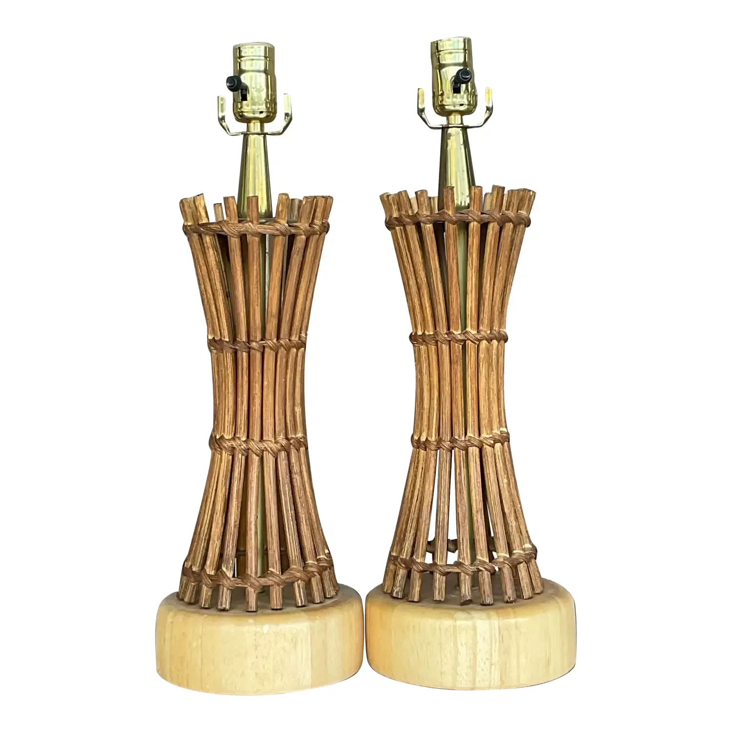 Vintage Coastal Pencil Reed Table Lamps - a Pair