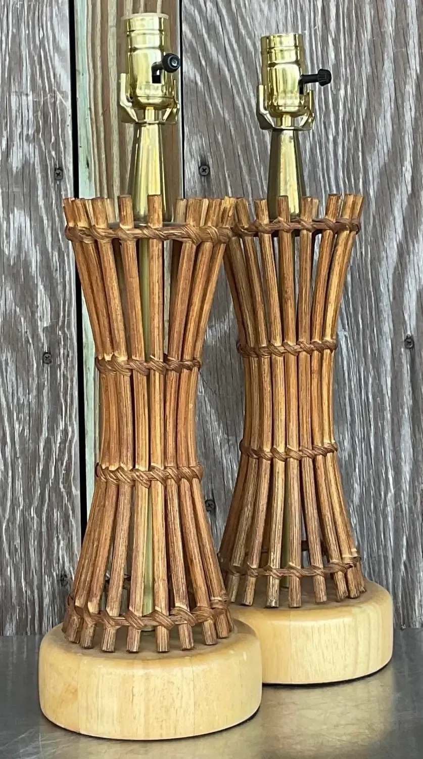 Vintage Coastal Pencil Reed Table Lamps - a Pair — additional photo 2