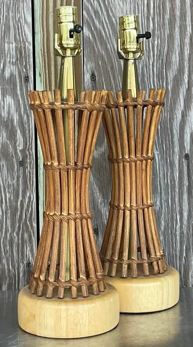 Vintage Coastal Pencil Reed Table Lamps - a Pair — additional photo 2