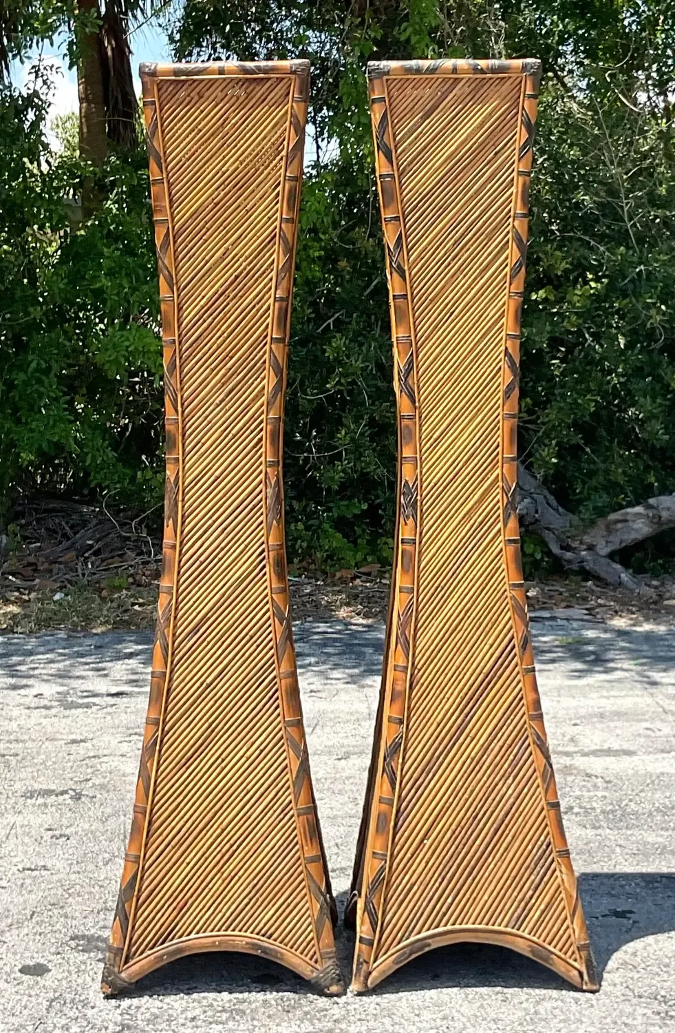 Vintage Coastal Pencil Reed Torchere Lamps - a Pair — additional photo 3
