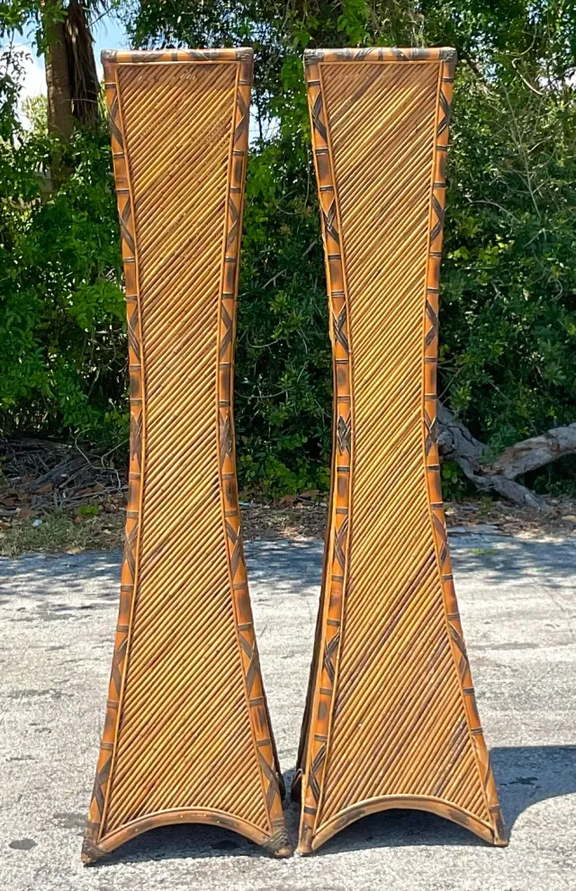 Vintage Coastal Pencil Reed Torchere Lamps - a Pair — additional photo 4