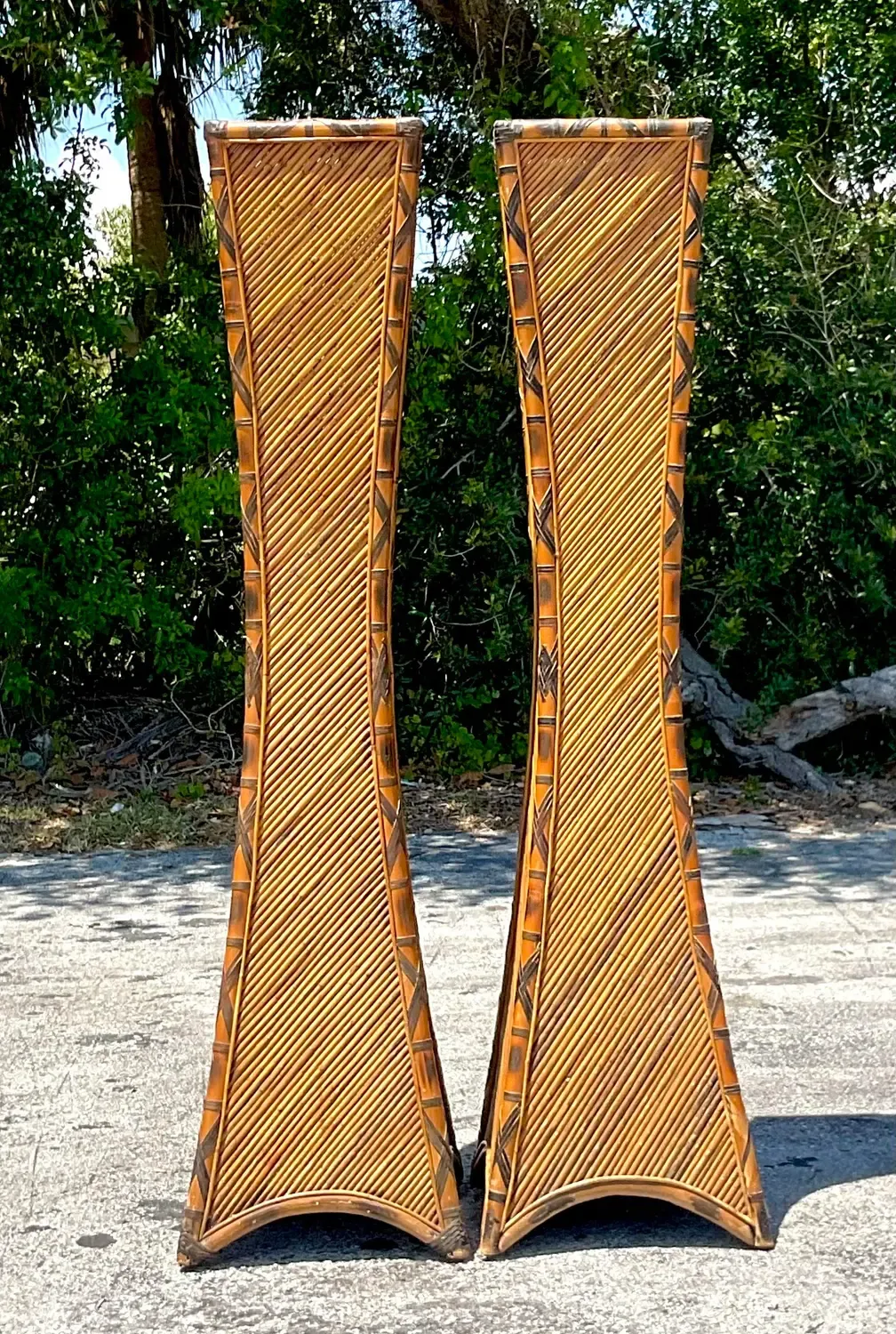 Vintage Coastal Pencil Reed Torchere Lamps - a Pair — additional photo 5