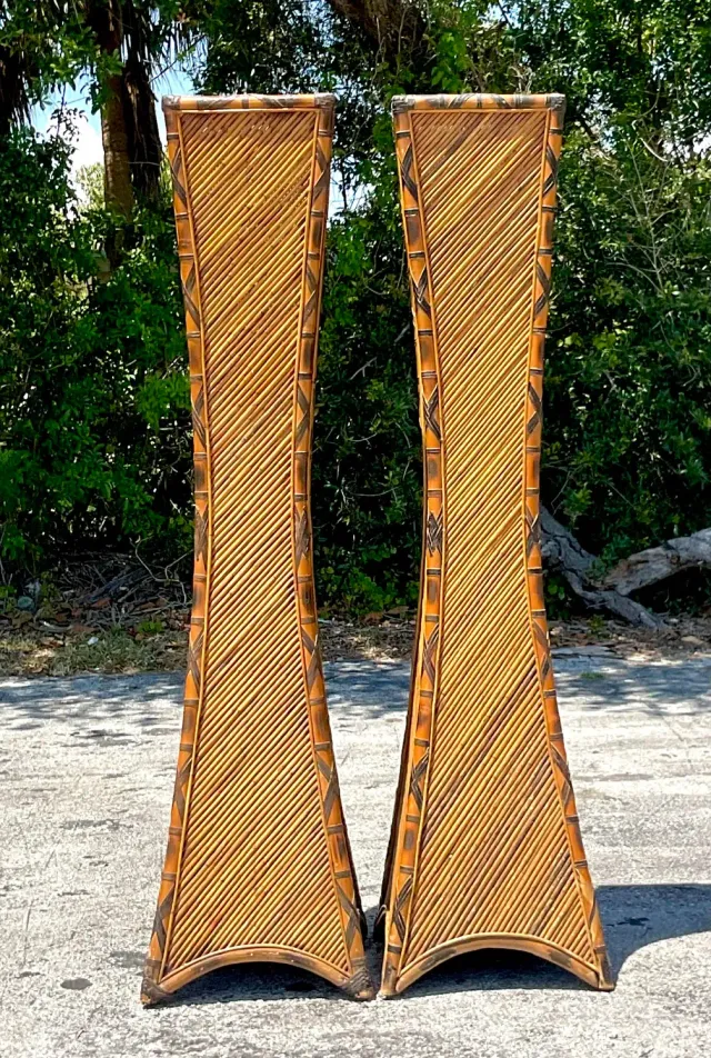 Vintage Coastal Pencil Reed Torchere Lamps - a Pair — additional photo 5