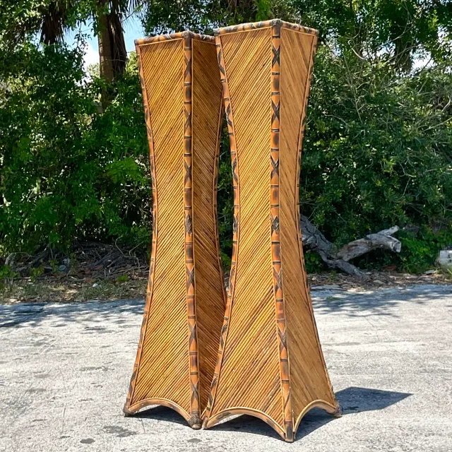 Vintage Coastal Pencil Reed Torchere Lamps - a Pair — additional photo 7