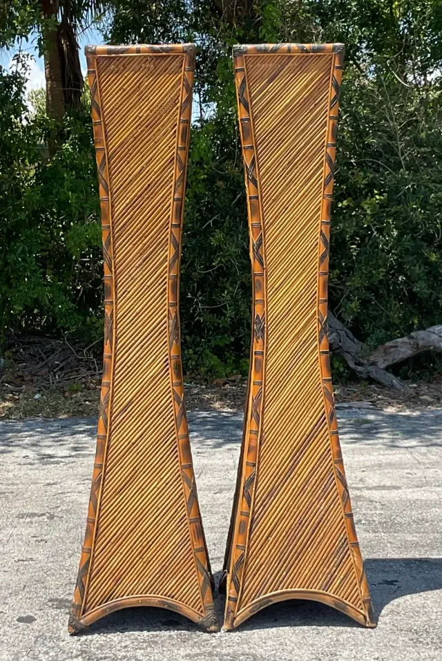 Vintage Coastal Pencil Reed Torchere Lamps - a Pair — additional photo 8