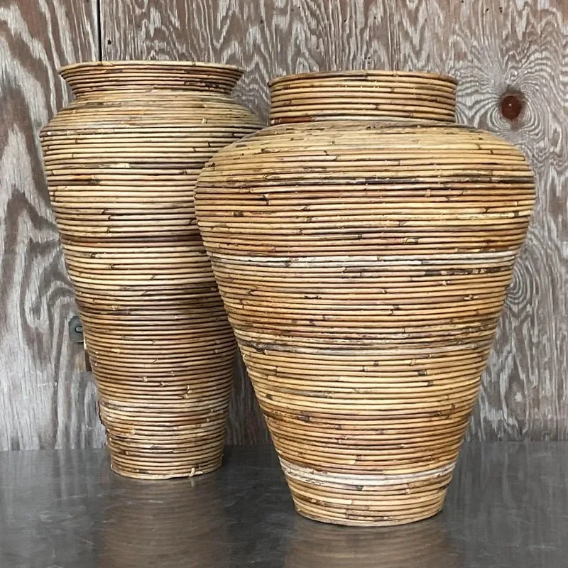 Vintage Coastal Pencil Reed Vases - Set of 2 — additional photo 1