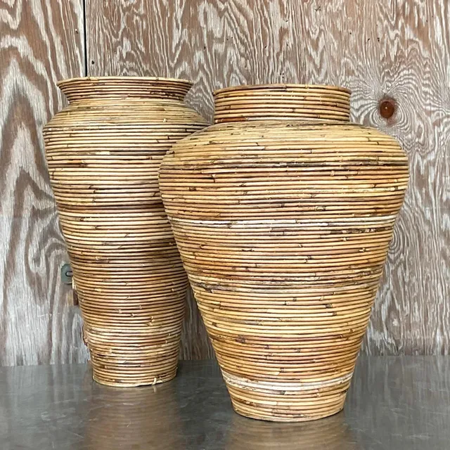 Vintage Coastal Pencil Reed Vases - Set of 2 — additional photo 2