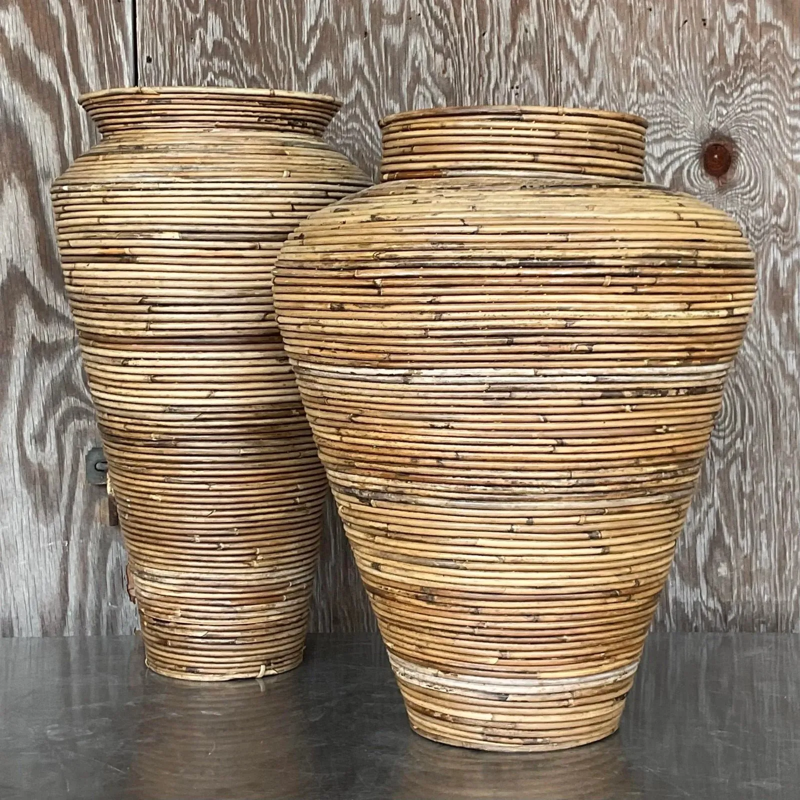 Vintage Coastal Pencil Reed Vases - Set of 2 — additional photo 3