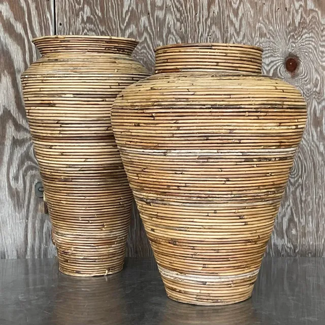 Vintage Coastal Pencil Reed Vases - Set of 2 — additional photo 3